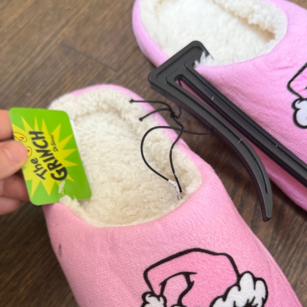 Grinch Pink Slippers with Santa Hat - Picture 2 of 2